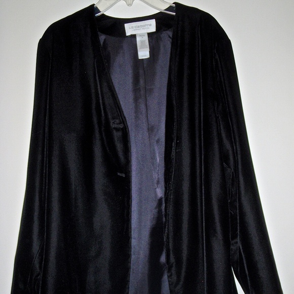 Liz Claiborne Lizsport Petite women's black velvet v-neck lined jacket size M - Picture 4 of 6